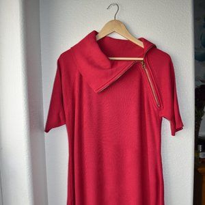 Calvin Klein Pink Sweater Cowl Neck Gold Zipper Dress